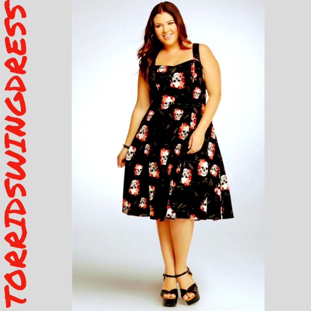 NEW TORRID Plus Size Fit & Flare SKULL Cutout Swing Dress.